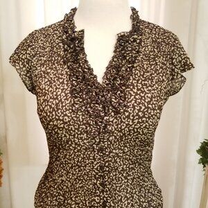East 5th Brown and tan ruffle short sleeve top PM